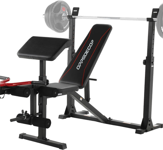 900LBS Weight Bench Set with Squat Rack Preacher Curl Weight Bench with Leg Extension Bench Press Set Workout Bench for Home Gym Full Body Workout